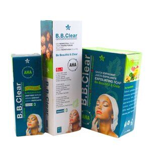 B.B. Clear Complete Skincare Set – Cream, Serum & Exfoliating Soap with AHA & Vi